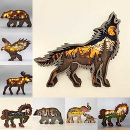 Animal Bear Wolf Deer Horse Bird Craft Laser Cut Wood Home Decor Gift Wood Art Crafts Forest Animal Home Table Decoration Animal Statues Ornaments Room Decorating
