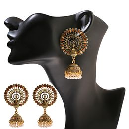 Ethnic Big Round Peacock Indian Antique Jhumka Earrings Women Vintage Bohemian Retro Pearl Tassel Bell Tibetan Earrings