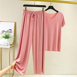 Yaz Pijama Set Kadınlar Homewear Gevşek PJS Uyku Loungewear Bayanlar Lounge Pijama Ev Suit 210830