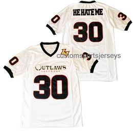 Custom Men Women kids OUTLAWS LASVEGAS 30 he hate me jerseys Embroidery Hip hop loose WHITE 2020 Stitched football jersey Any Name Number