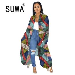 Recommend Style Colorful Patchwork Casual Boho Women Coats And Jackets Spring High Street Fashion Ladies Tops Long Tunic 210525