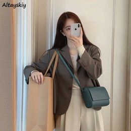 Blazers Women Preppy Style Students Thin All-match Casual Solid Long Sleeve Outerwear Single Breasted Fashionable Ulzzang Female X0721