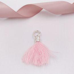 925 Sterling Silver Beads Bright Pink Fabric Tassel Dangle Charm Charms Fits European Pandora Style Jewelry Bracelets & Necklace 797212CBP AnnaJewel