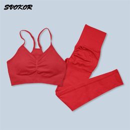 SVOKOR Women Seamless Gym Sets Shorts Sport for Suit Workout Yoga Set Long Sleeve Fintess Leggings Sportswear 210813