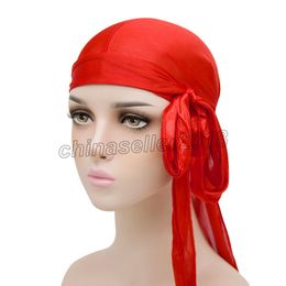 Unisex Silky Durag Long Tail And Wide Straps Waves For Men Women Solid Wide Doo Rag Bonnet Cap Comfortable Sleeping Hat Headwear