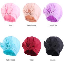 Solid Waterproof Shower Cap Women Elasticized Hem Bow Hair Cover For Woman Hair Lengths Hats