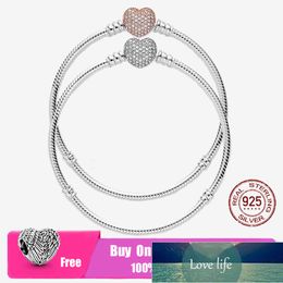 925 Sterling Silver Moments Sparkling Heart Clasp Snake Chain Bracelet Fit Original Sliver Charm For Women DIY Jewelry Gift Factory price expert design Quality