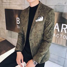 England Velvet Men Blazer Fashion Business Casual Suits Coat Wedding Dress Blazer Jacket Green Blue High Quality Formal Blazers 210527