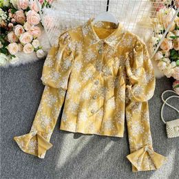 Women Boho Long Sleeve Blusas Floral Lace Embroidery Tops Blouses Spring Autumn Elegant Puff Shirt Femme Clothes 210514