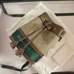 High quality canvas letters print mini Drawstring Bag luxury designer handbags women purse cross body leather trim shoulder bucket bags with date code