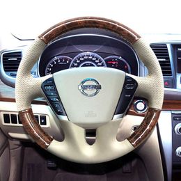 DIY Leather hand stitched steering wheel cover For Nissan Teana Murano old Cedric car accessories