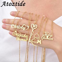 Atoztide Custom letter Necklaces Personalised Jewellery Chain Pendant name gold necklace for women stainless steel Gifts