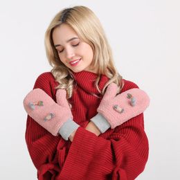 Fingerless Gloves KLV Women Pure Color Full Finger Winter Thicken Wool Fur Mittens Girls Adult Polyester Z1017