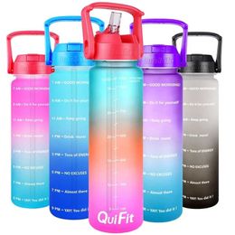 Quifit 1L 32oz Water Bottle With Straw Tritan BPA Free Sports Outdoor Camping Cup 32OZ Drinking Wide Mouth Leakproof 211122