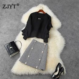 Fashion Street Style Women Two Piece Outfits Fall Winter Ruffle Loose Hooded Top and Skirt Suit Matching Set 210601