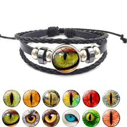 Animal Dragon Eye Glass Cabochon Time Gem Bracelet Vintage pu leather adjustble Braided Bracelets bangle cuff women men Fashion Jewelry will and sandy