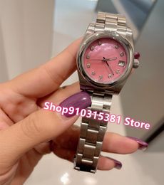 Famous Brand Geometric Diamond Wristwatch Waterproof Stainless Steel Quartz Watches Women Silver Pink Mother of pearl Dial 31mm