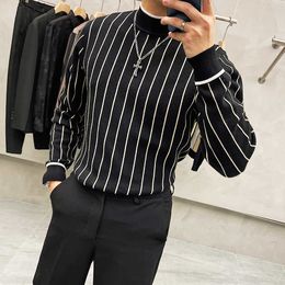 Mens Sweaters Winter Long Sleeve Warm Knitted Pullovers Fashion Striped Knitwear Tops Turtleneck Casual Pullover Homme 210527