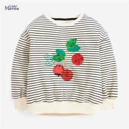 Little maven Girls Long Sleeve Sweatshirts Cherry Paillette Infant Baby Cotton Clothes for Children's Clothing 211111