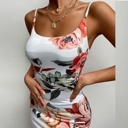 Women Fashion Flower Printed Suspension Dress Maxi es for Sexy Summer Spaghetti Strap Bodycon 210521