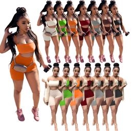 2022 Summer Women Tracksuits Short Set Outfits Two Pieces Sexy Suspenders Crop Top Shorts Jogger Suits Plus Size