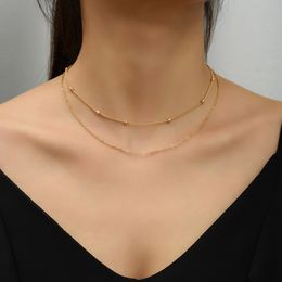Schmuck Mode ol einfache Doppelkette Schlüsselbein Kette Halskette Geometrische runde Perlen Halskette