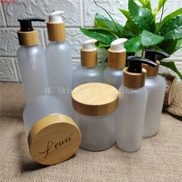 8OZ cosmetic container packaging 100pcs matte plastic black/white pump lotion bottles and skin care cream with bamboo lidgoods