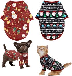 8 Colour Cotton Dog Apparel Dogs Christmas Clothes Puppy Shirt Pup Pet Santa Snowman Costume for Small Doggy and Cats Gingerbread Man Elk Snowflake S Red A86