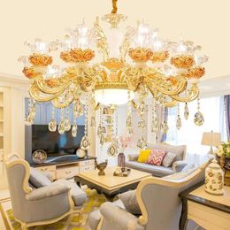Nordic Luxury Gold Crystal LED Ceiling Chandelier LOFT Villa Lustre Pendant Lamp Living Room El Hall Decor Hanging Lamps Chandeliers