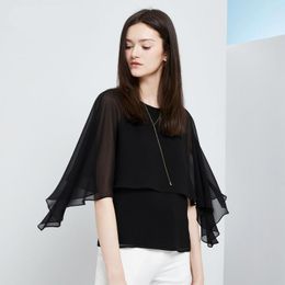 Womens Tops Fashion 2021 Women Summer Chiffon Blouse Plus Size Ruffle Batwing Sleeve Casual Shirt Black White S-6XL Women's Blouses & Shirts