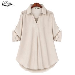 Spring Summer Plus Size Loose Women Blouse and Tops Solid Turn Down Collar Clothing Fashion Casual Shirts 14472 210508