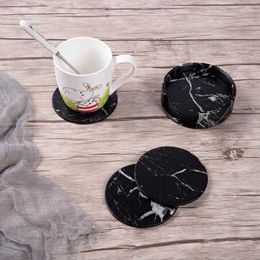 6pcs Home Decor Marble PU Leather Round Square Drink Coasters Placemat Cup Mat Pad Holder Kitchen Tableware Kitchen Accessories 210706