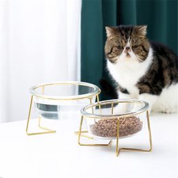 New Non-slip Cat Bowls Glasses Single Bowls with Gold Stand Pet Food&Water Bowls for Cats Dogs Feeders Pet Products Cat Bowl Y200922