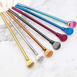 bombilla yerba UK - Drinking Straws 1Pc Straw Spoon Long Handle Tea Filter 2 In 1 Stainless Steel Yerba Mate Bombilla Gourd Tool For Party
