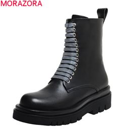 MORAZORA Big size 34-43 women boots genuine leather boots thick heels square toe lace up ankle boots for woman 210506