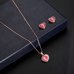 Pendant Necklaces apanese Korean fashion heart-shaped necklace earrings set European and American wedding Jewellery manufacturers direct sales