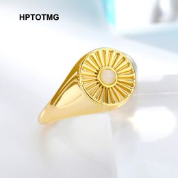 Wedding Rings Minimalist Waterproof Dainty Rays Texture Circle Opal Index Finger Gold Stainless Steel Punk Ring For Women Jewelry Party