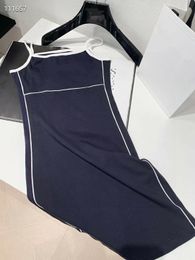 New design women's spaghetti strap logo letter print dark blue color bodycon tunic short tank dress plus size SML