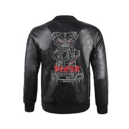 Plein Bear Winter Autumn Men Coat Jacket Slim Faux Leather Motorcykel PU FAUR JACKETS Långärmad ytterkläder Rockar 84160