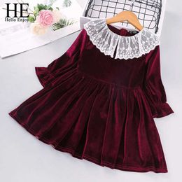 HE Hello Enjoy Toddler Girl Spring Dress 2020 Winter Golden velvet Clothes Embroidery Baby Girls Turtleneck Clothes Little Girls Q0716