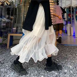 Mesh Skirt Autumn Winter High Waist Slim Temperament Mid-Length Korean Style Women's Skirt 210721
