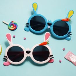 Cute kids buuny sunglass children little rabbit UV anti silicone adumbral glasses boys girls cartoon Polarised outdoor goggles S1084