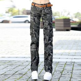 2020 Women Workout Military Camouflage Cargo Jeans Pants Combat Denim Overalls Multi-Pocket Trousers Femme Pantalones De Mujer Q0801