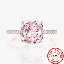 Solitaire Pink Diamond Promise Ring 100% Real 925 sterling Silver Engagement Wedding Band Rings For Women Bridal Party Jewelry89.