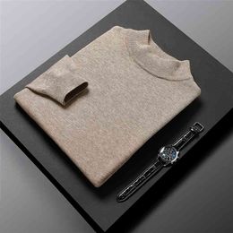 High End Fashion Brand Half Turtle Neck Knitted Pullover Sweater Men Autum Winter Woolen Casual Jumper Clothes 210918