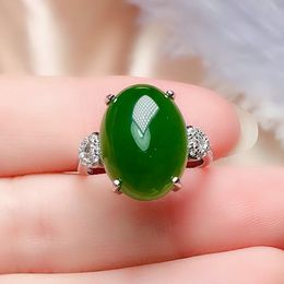 Elegant Oval Green Jade Emerald Gemstones Diamonds Rings for Women White Gold Silver Colour Bague Fine Jewellery Fashion Gifts Band