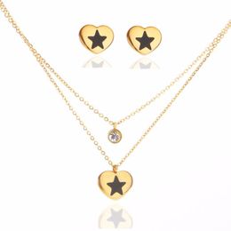 Earrings & Necklace Golden Fashion Jewellery Love Double Chain Pendant Ladies Statement Bohemian Trend Bijoux