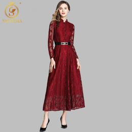 Women Casual Lace Dress Autumn Fashion Long Sleeve Plus Size Elegant Runway Women's Party Dresses Vestidos 210520