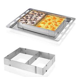 Stainless Steel Mousse Cake Ring Adjustable Cutter Square Mould Baking Form Metal Kitchen Tool 211110