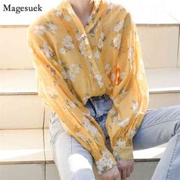 Women Tops Blouse Sweet Casual Autumn Simple Chic Loose Print Floral Shirts Sleeve Stylish Blusas 10190 210512